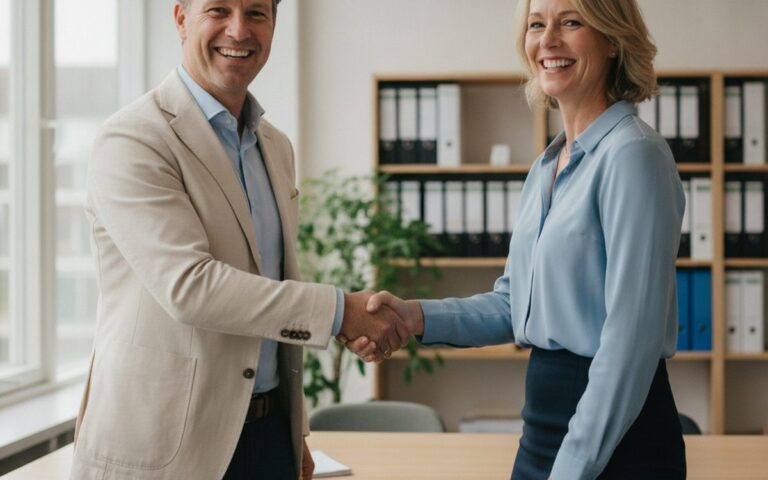 Letselschade-adviseur schudt de hand van een tevreden client