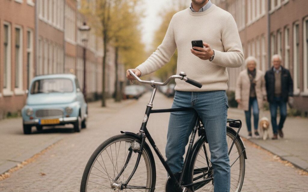Persoon blijft rustig na een fietsongeval op straat