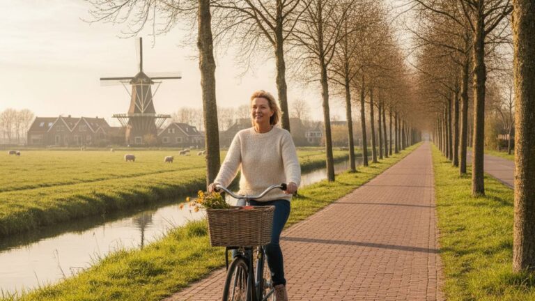 Hersteld slachtoffer fietst rustig na een ongeval van en naar het werk