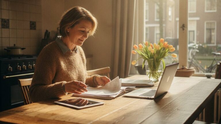 Vrouw ordent rustig haar dossier voor het schadevergoeding claimen na letsel