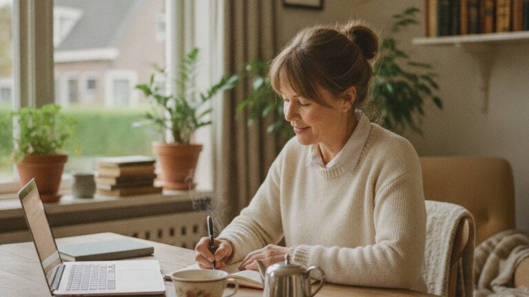 Woman who quietly drafts a letter at home to hold someone liable for personal injury