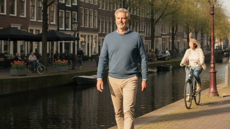 Herstelde werknemer wandelt weer buiten na bekkenletsel na een bedrijfsongeval