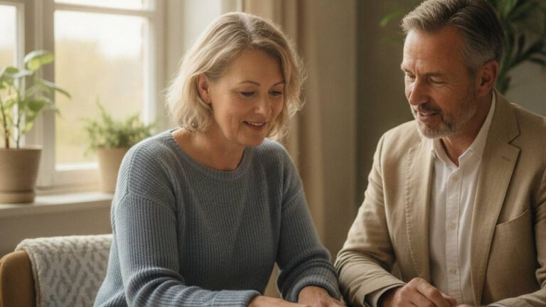 Victim calmly consults with advisor about choosing a personal injury representative