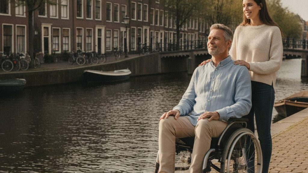 Man met een dwarslaesie na bedrijfsongeval geniet weer buiten in zijn rolstoel