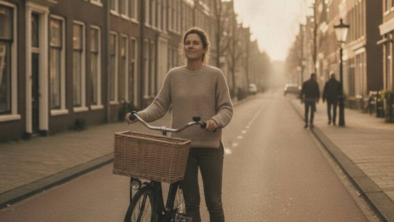 Recovered cyclist by her bike on a Dutch street, image from personal injury bicycle accident