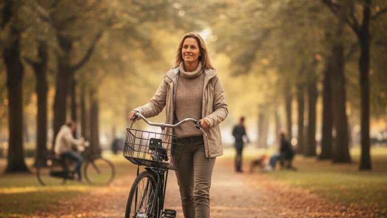 Herstelde vrouw met fiets in een Bredaas park na een letselschade advocaat Breda traject