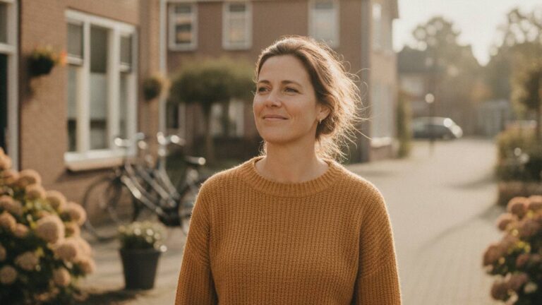 Geruststelde vrouw buiten na hulp van een letselschade advocaat in Helmond