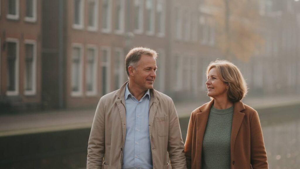 Herstelde mensen wandelen ontspannen door de stad, letselschade advocaat Leeuwarden zaak goed afgehandeld