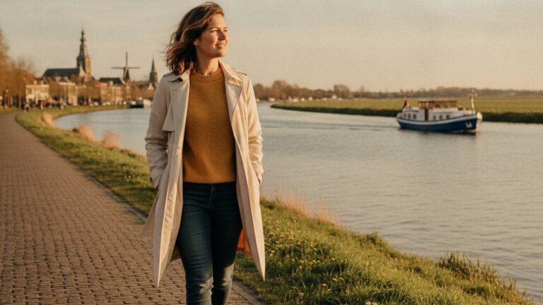 Herstelde vrouw wandelt ontspannen langs de rivier na hulp van een letselschade advocaat Nijmegen