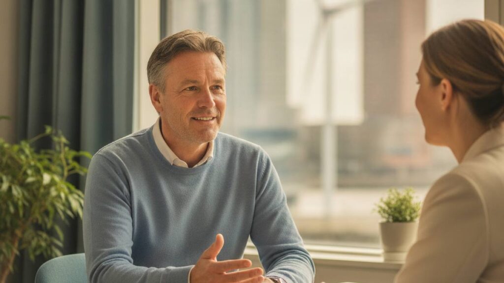 Gerustgestelde client in gesprek met een letselschade advocaat Rotterdam