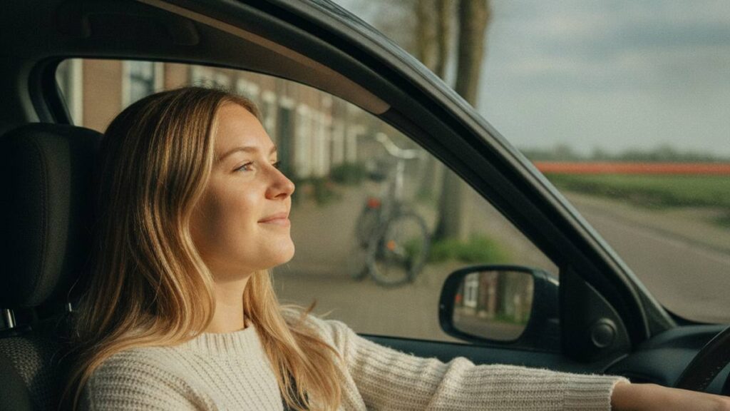 Herstelde inzittende ontspannen op de passagiersstoel na letselschade als passagier