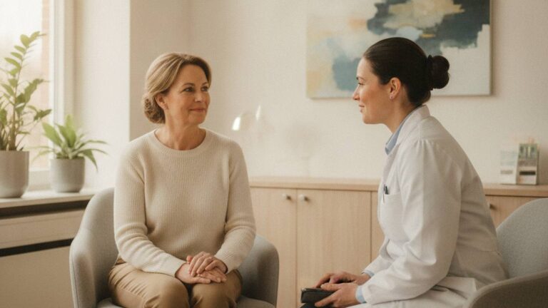 Slachtoffer in rustig gesprek met een specialist tijdens een medische expertise bij letselschade