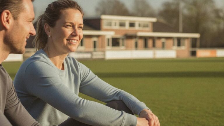 Herstelde amateursporter ontspannen langs het veld na sportongeval en letselschade