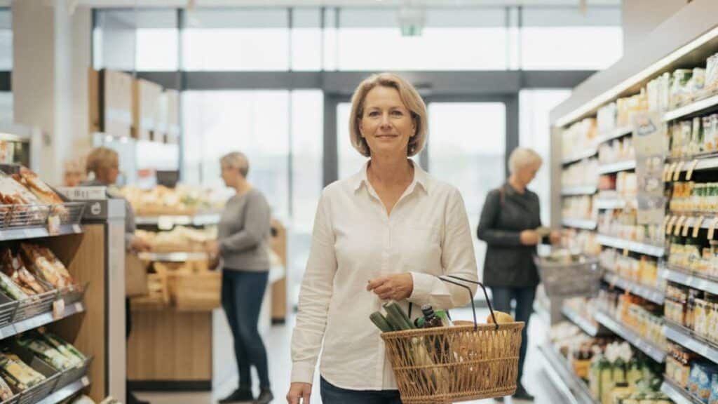Herstelde vrouw loopt gerust door een winkel, beeld bij uitglijden winkel letselschade