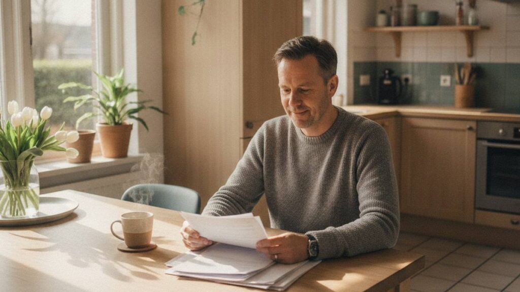 Rustige man beoordeelt een aanbod omdat de verzekeraar te weinig biedt